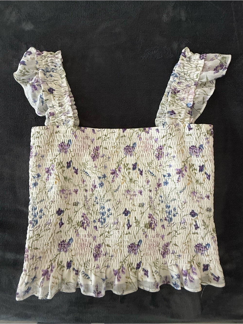 Express Women’s Floral Smocked Tank Top - Purple Floral